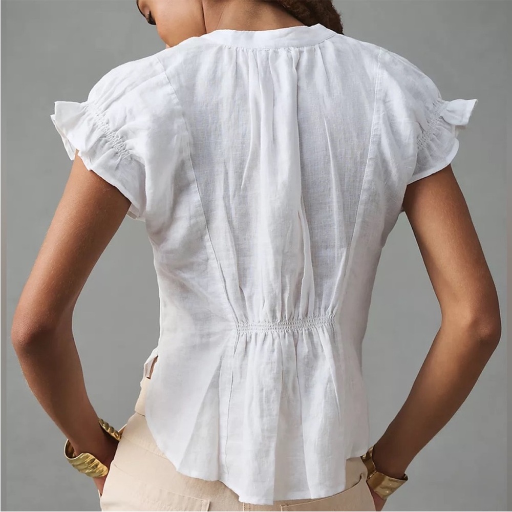 Pilcro White Ruffle-Sleeve Cotton Blouse - Picture 2 of 9